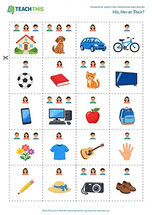 Match It - ESL Possessive Adjective Games - Vocabulary, Grammar and Speaking: Matching, Forming Sentences