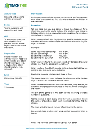 Place Prepositions Esl Activities Games Worksheets