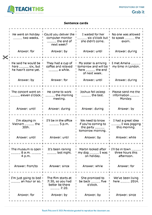 Prepositions of Time ESL Games Activities Worksheets