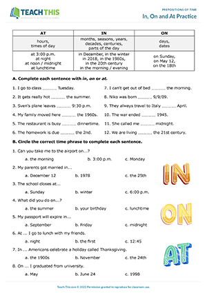 time prepositions esl games activities worksheets