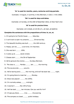 Time Prepositions Esl Games Worksheets Activities