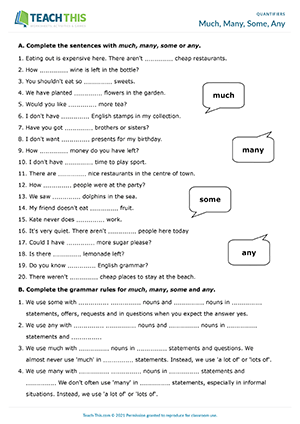 Much' or 'many'? · English grammar exercise (beginner level)