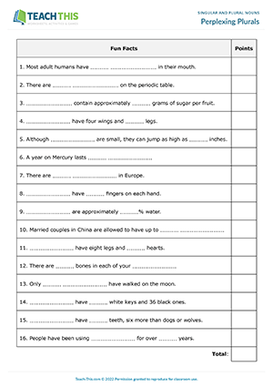 A Quiz Game for Plurals - Plural Nouns in Sentences