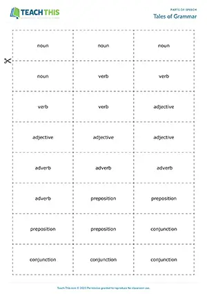 ESL Parts of Speech Activity - Grammar, Vocabulary and Writing: Matching, Collaborative Writing - Group Work - Elementary (A1-A2) - Tales of Grammar worksheet preview